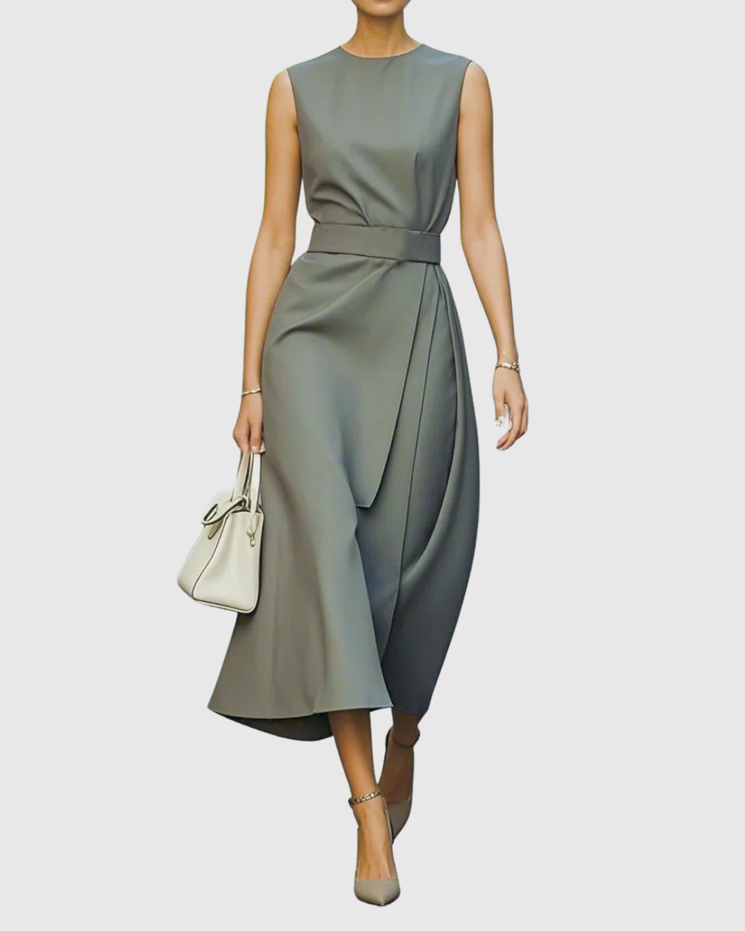 Vestido elegante Aubrielle™ de Atelier Vera Forma Milano con cuello redondo, diseño sofisticado y tela de alta calidad.