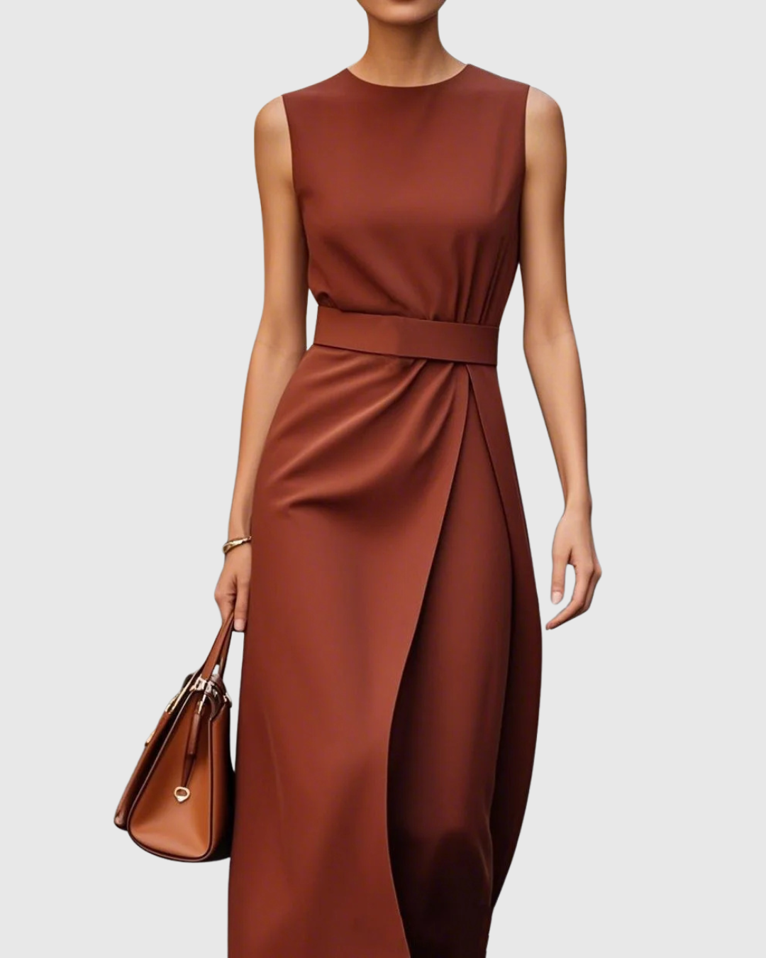 Vestido elegante Aubrielle™ de Atelier Vera Forma Milano con cuello redondo, en color negro y corte sofisticado.