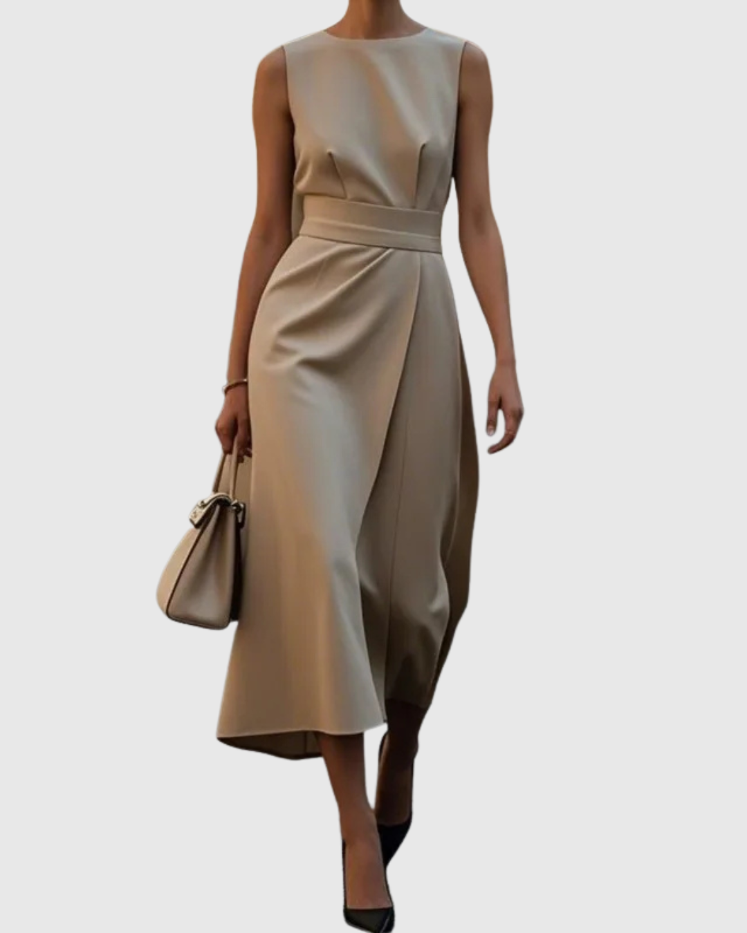 Vestido elegante Aubrielle™ de Atelier Vera Forma Milano con cuello redondo, diseño sofisticado y tejido de alta calidad.
