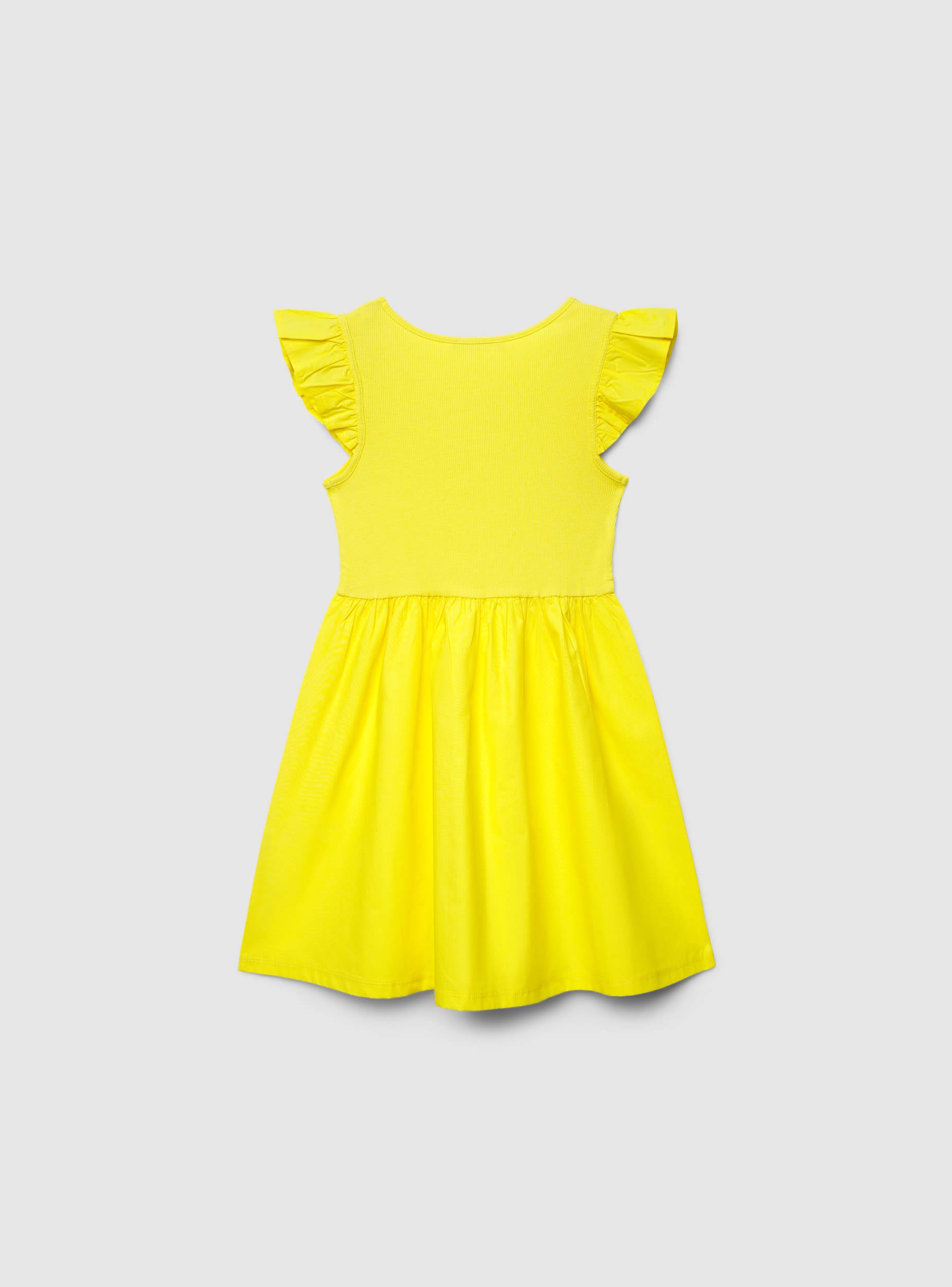 Vestido skater de Terranova en color liso con mangas volant, vista trasera, estilo femenino y moderno.