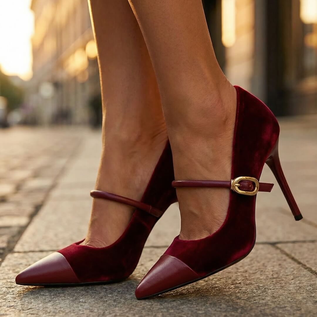 Tacones de terciopelo Ines de Atelier Vera Forma Milano, con diseño elegante y tacón alto en color azul oscuro.
