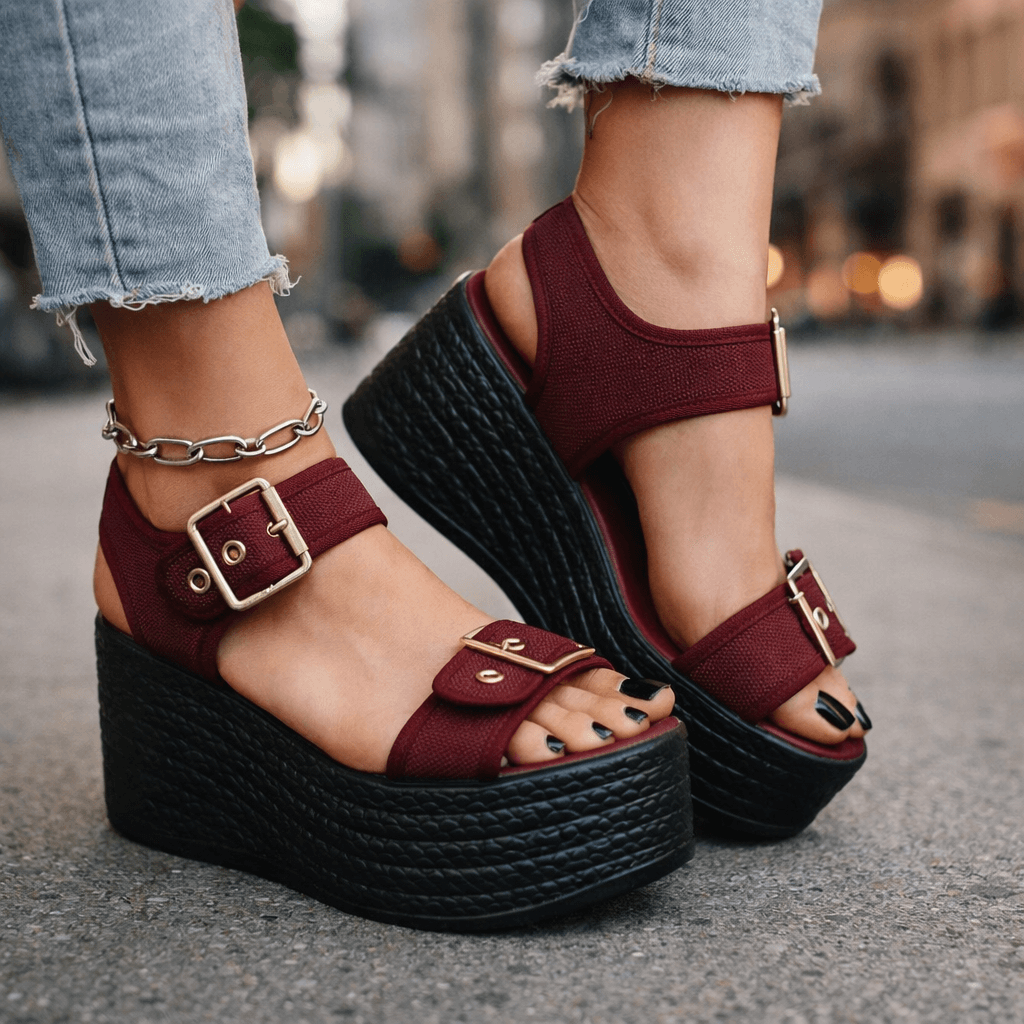 Sandalias Naia con cuña y hebilla de Atelier Vera Forma Milano, en color neutro, con diseño elegante y cómodo para mujer.