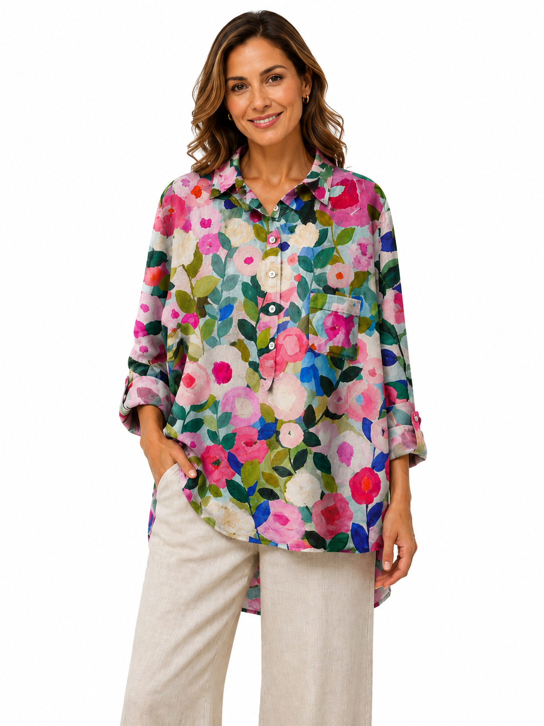 Blusa elegante de verano Maison Vellin Paris, con diseño ligero y sofisticado, en tonos neutros, ideal para ocasiones formales.