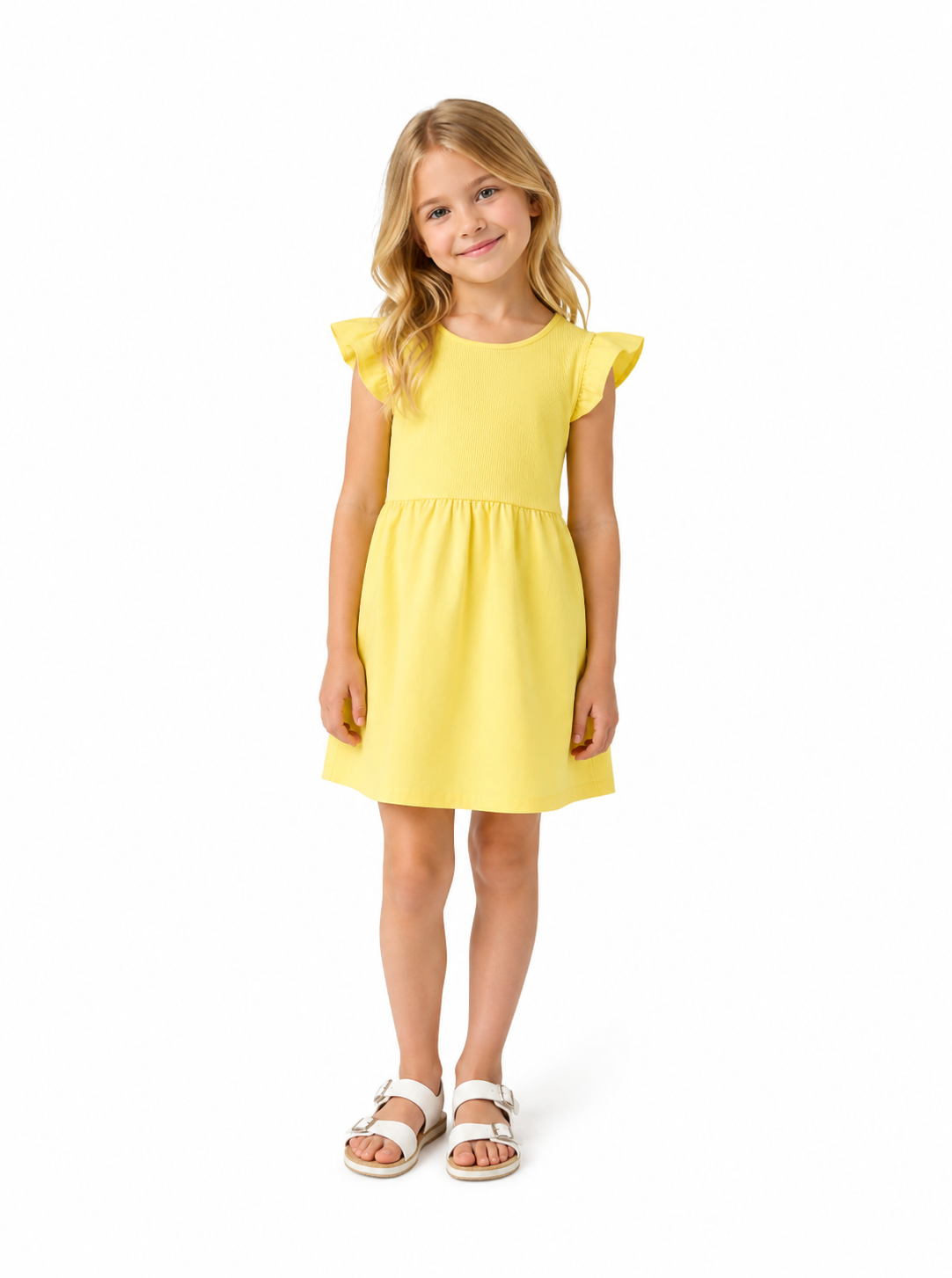 Vestido skater de Terranova en tela de color sólido con mangas volantadas y estilo ajustado.