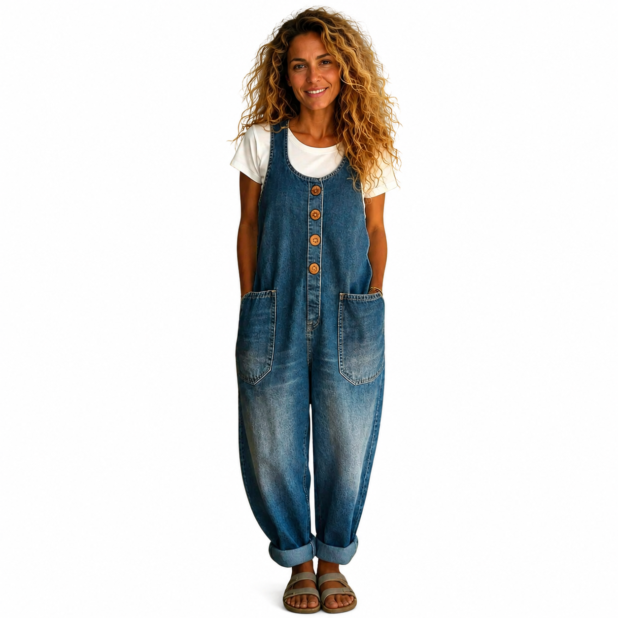 Mono vaquero de algodón vintage Lenna de la marca Lucia & Bianca, con detalles de estilo clásico y tela de color azul.