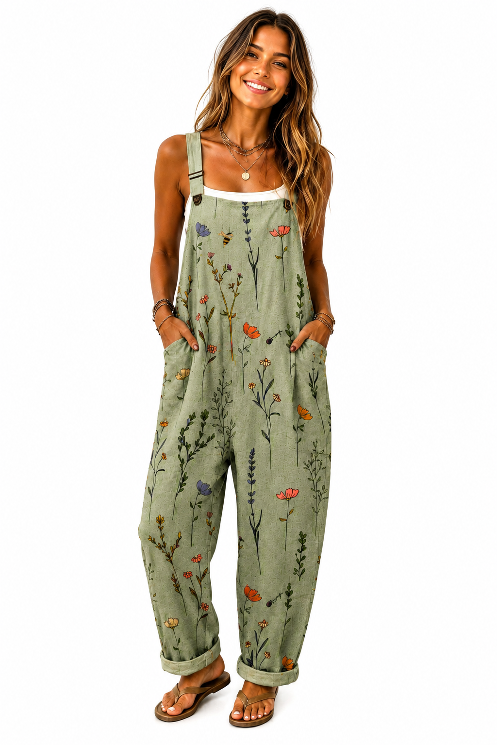 Vestido mono floral boho de Lucia & Bianca, estilo natural y cómodo, con estampado floral y corte relajado.