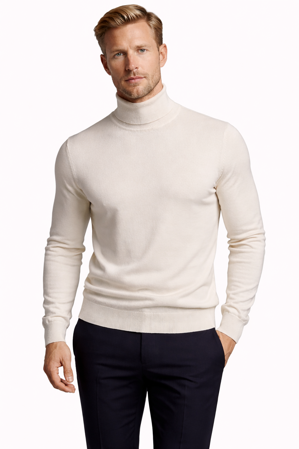 Jersey de cuello alto Marvin de Karlson Berlin en color neutro, con diseño clásico y ajuste cómodo, sobre fondo blanco.