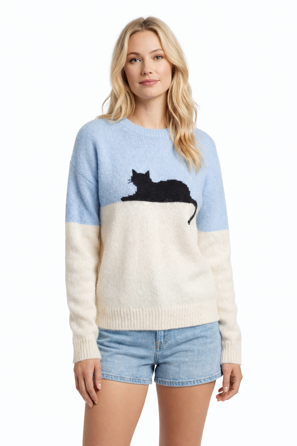Sudadera de mujer Luna de marca ebi con estampado de gato en el frente, camiseta cómoda y moderna para mujer.