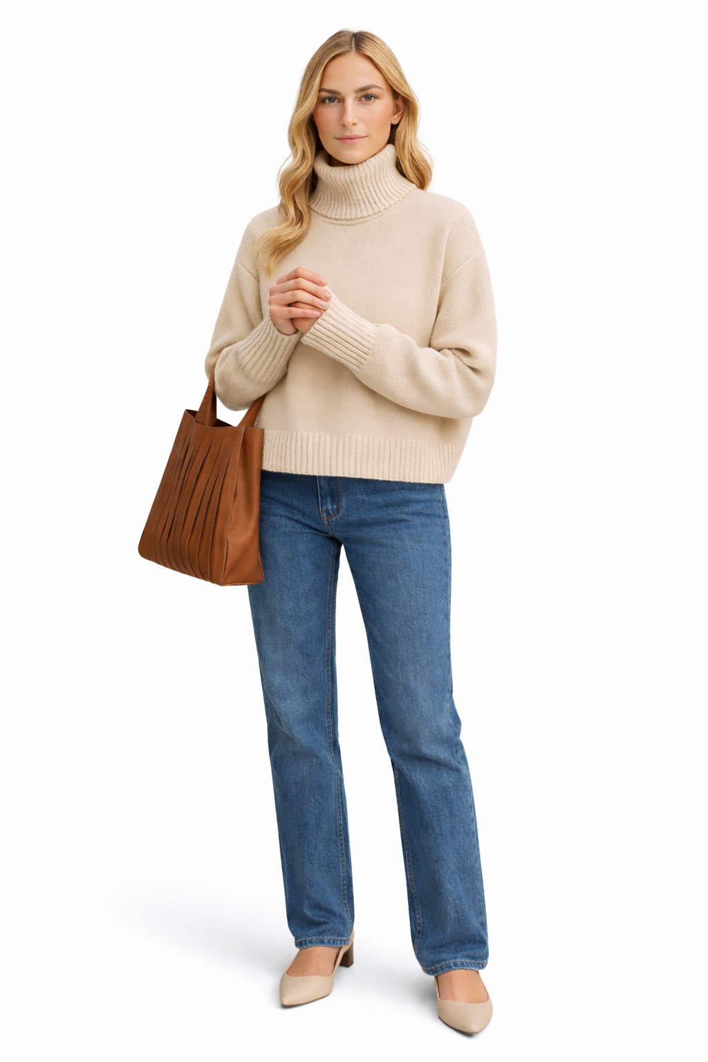 Jersey de cuello alto Silvia de Mijn winkel en color neutro, con textura suave y diseño ajustado para mujer.