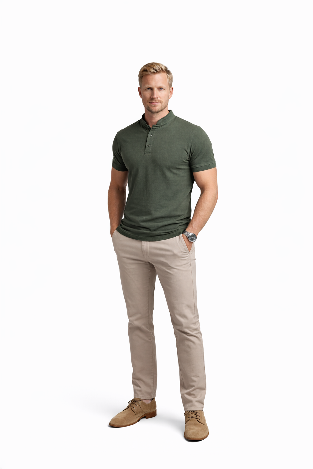 Camisa polo Emilio de la marca Mijn winkel, vista frontal con cuello y botones blancos en color azul marino.