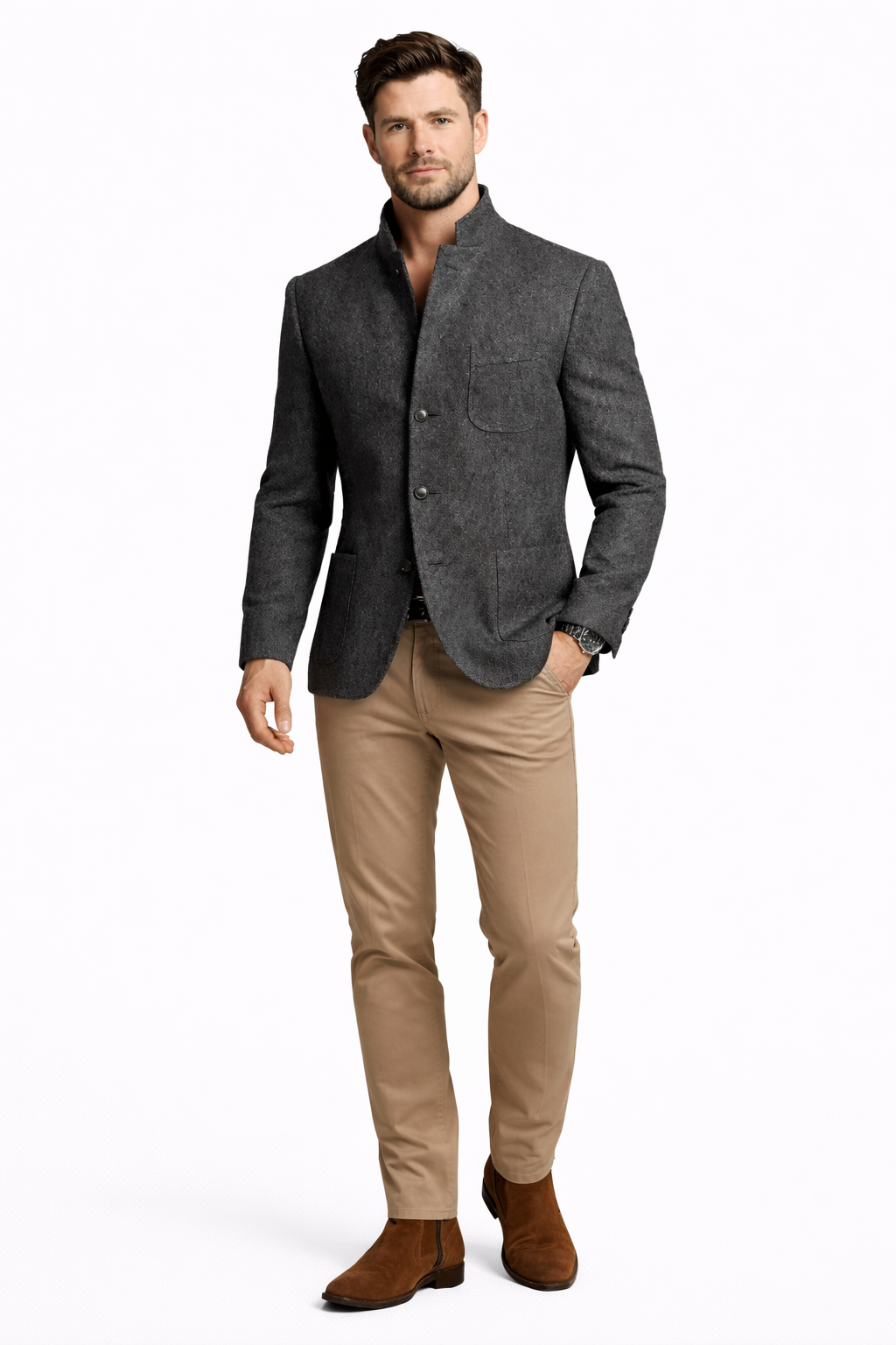 Cárdigan moderno Karlson Berlin Benton de corte estrecho en color neutro, con detalles elegantes y diseño ajustado para mujer.