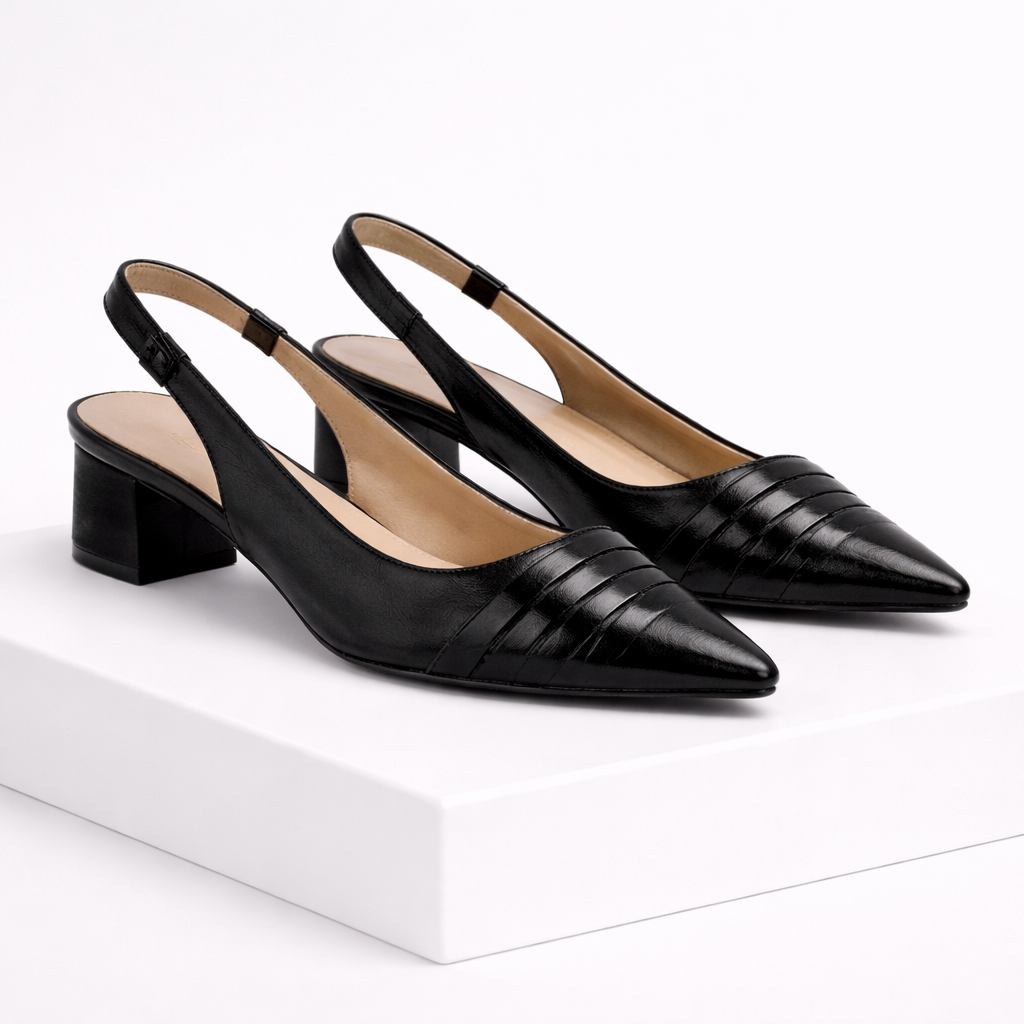 Tacones ortopédicos cómodos Lynn de ebi, diseñados para soporte y estilo, con suela acolchada y acabado elegante.