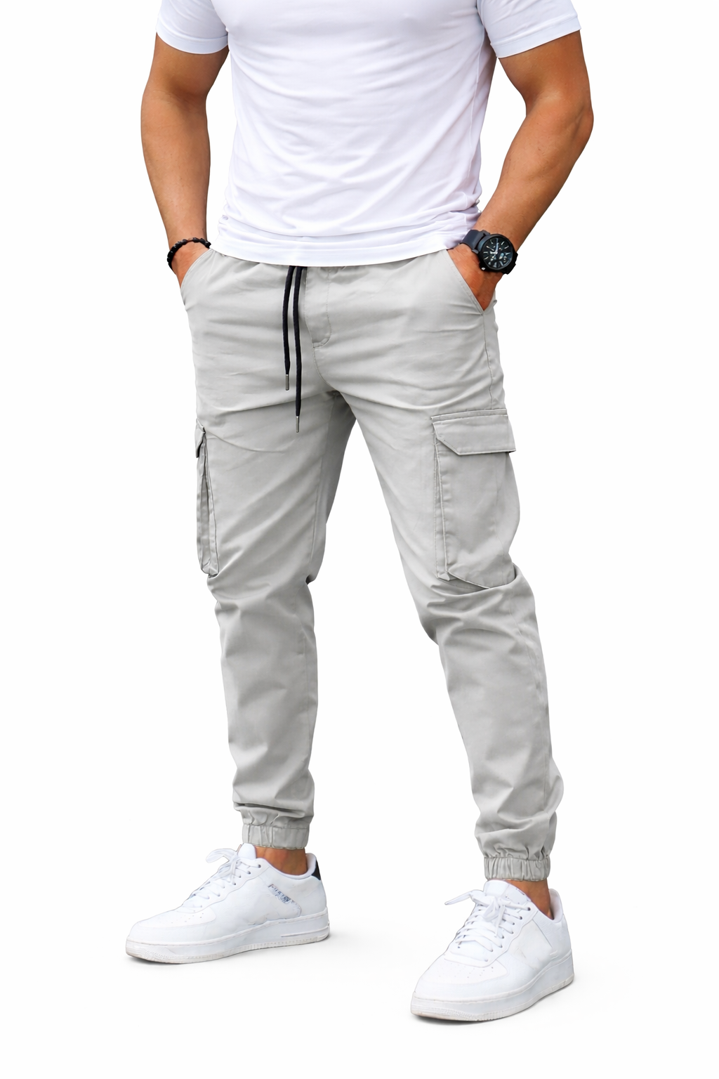 Pantalones de chándal slim Karlson Berlin Cyrus Elite en color gris, con cintura elástica y bolsillos laterales.