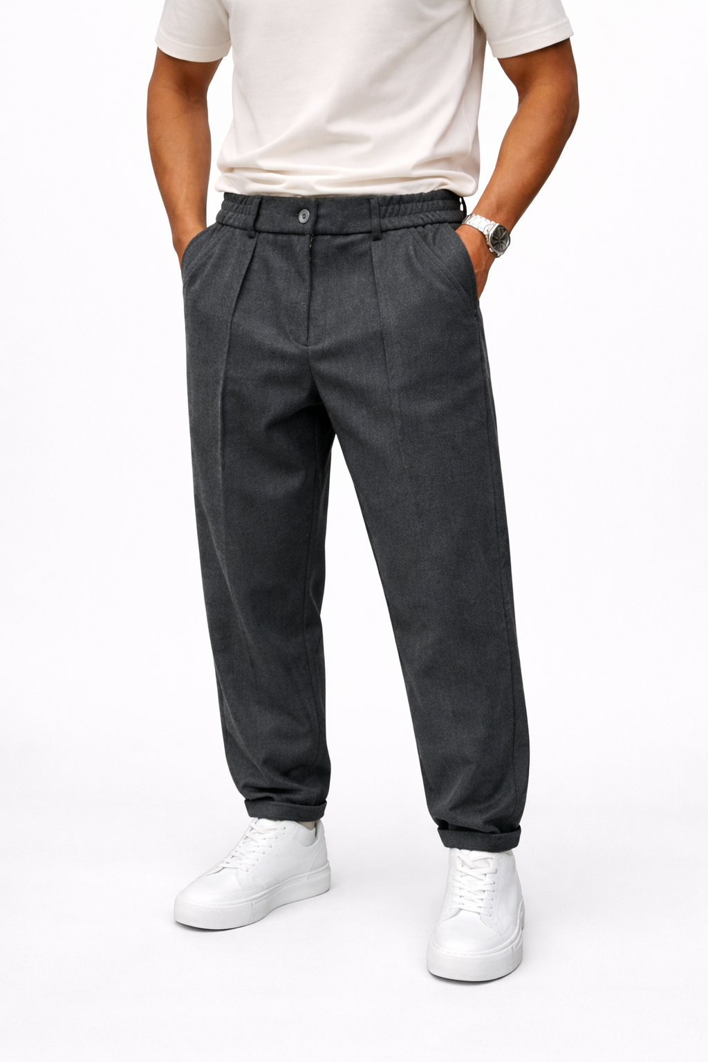Pantalones de comodidad Karlson Berlin Harvey Elite en color gris, con cinturilla elástica y diseño moderno.