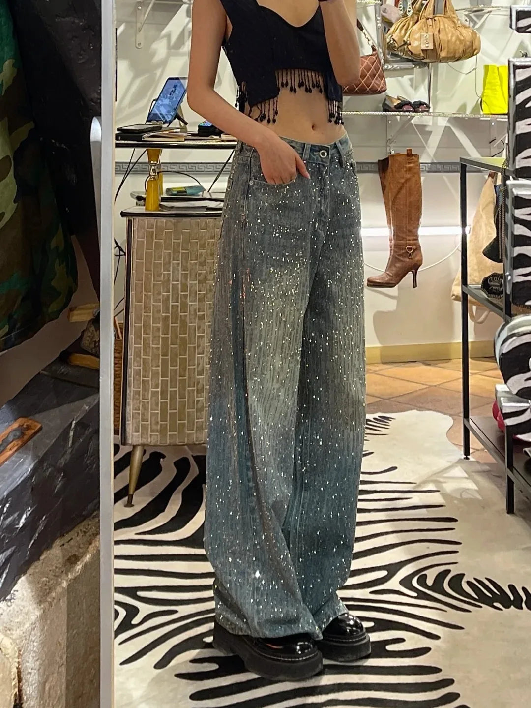 Pantalones vaqueros patchwork para mujer - Gala Martínez