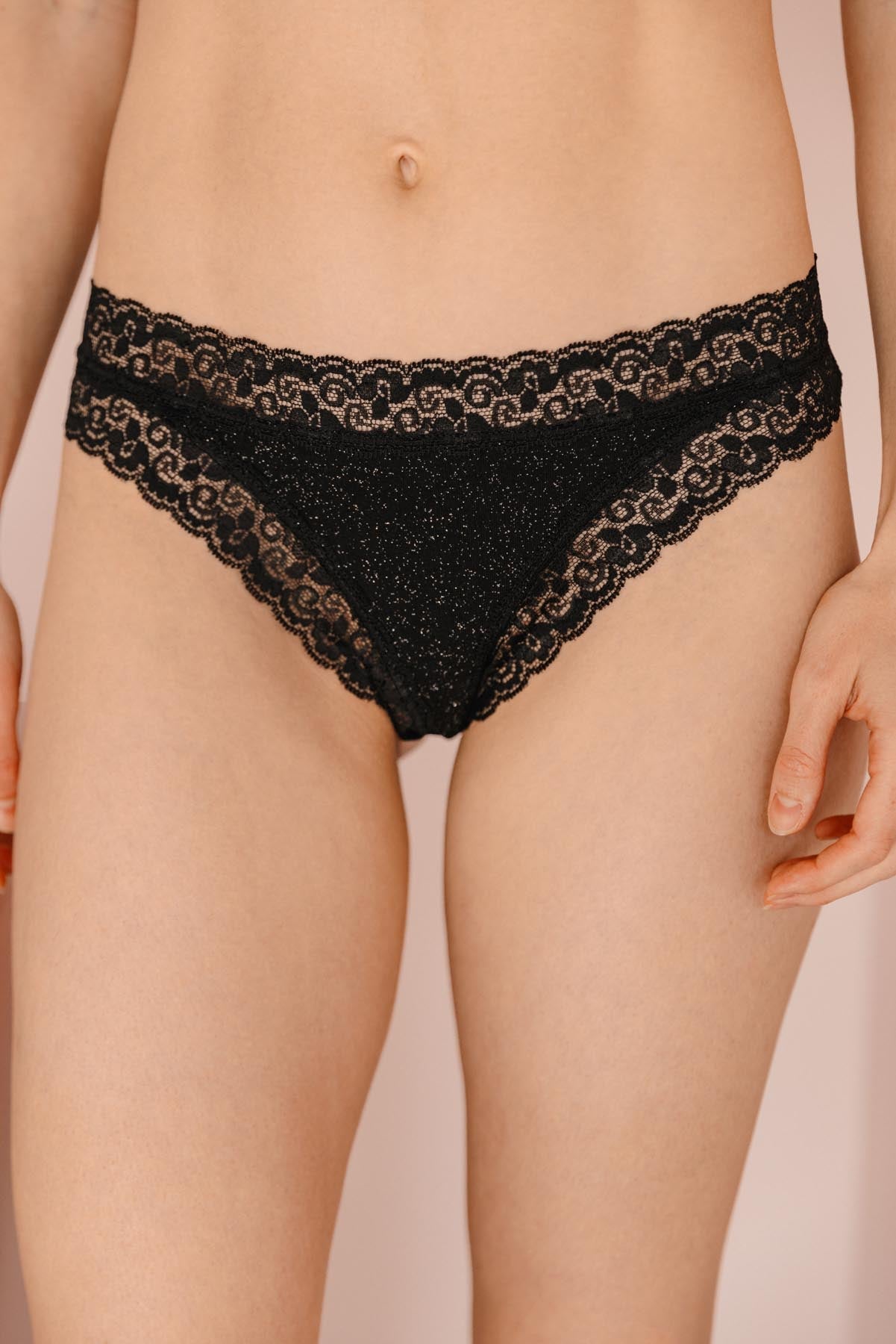 Tanga Brasileño Algodón BIO Y Encaje - Lentejuelas Negras - Gala Martínez