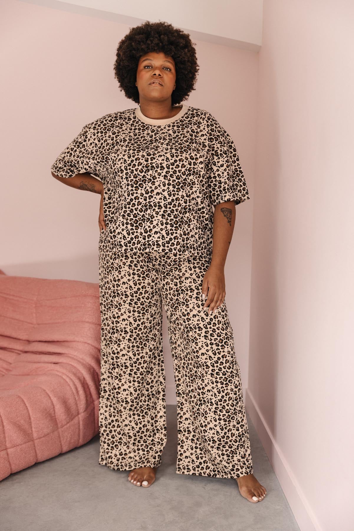 Pijama largo de algodón orgánico - Leopardo beige - Gala Martínez