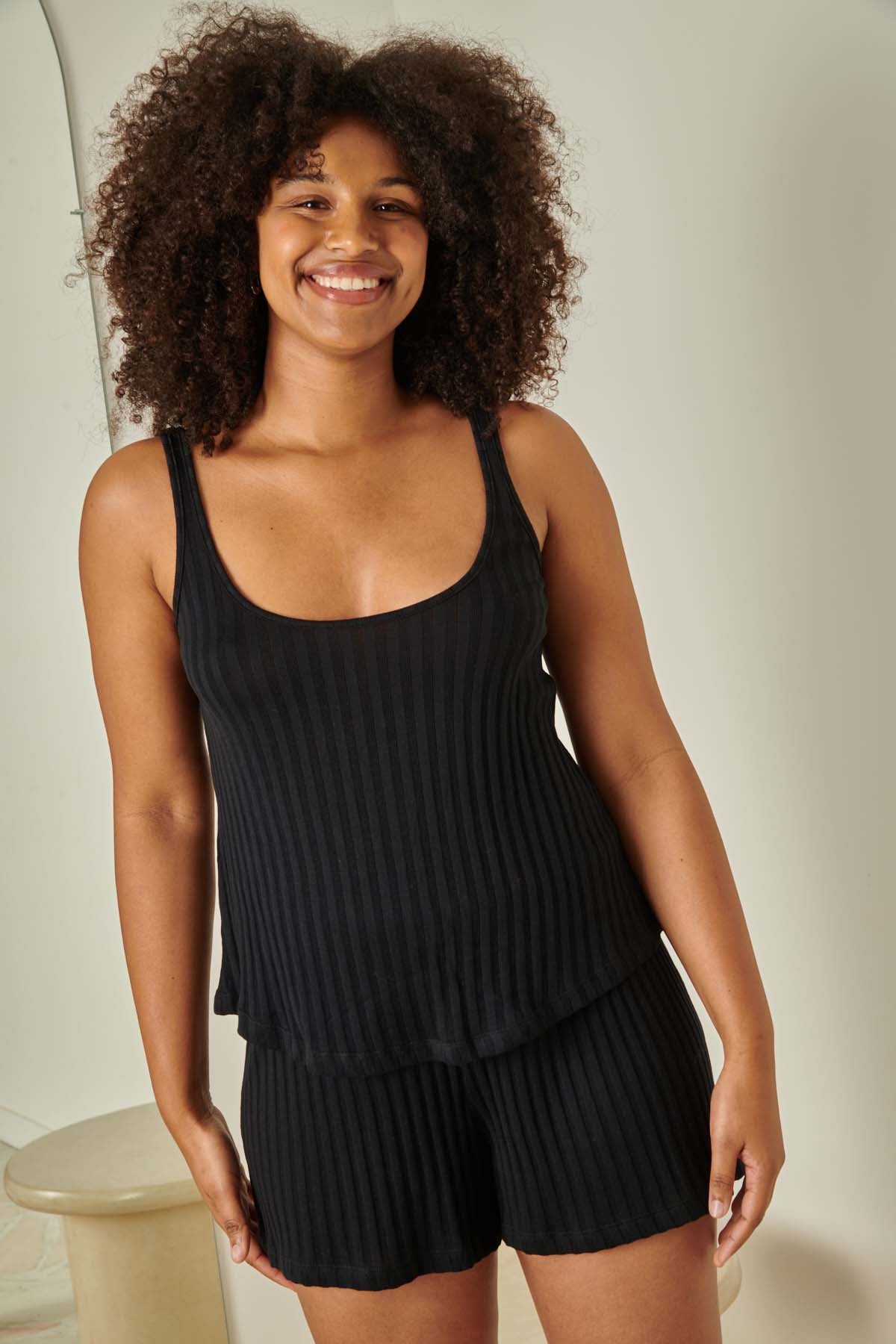 Pijama Camiseta Sin Mangas De Algodón BIO - Negro - Gala Martínez