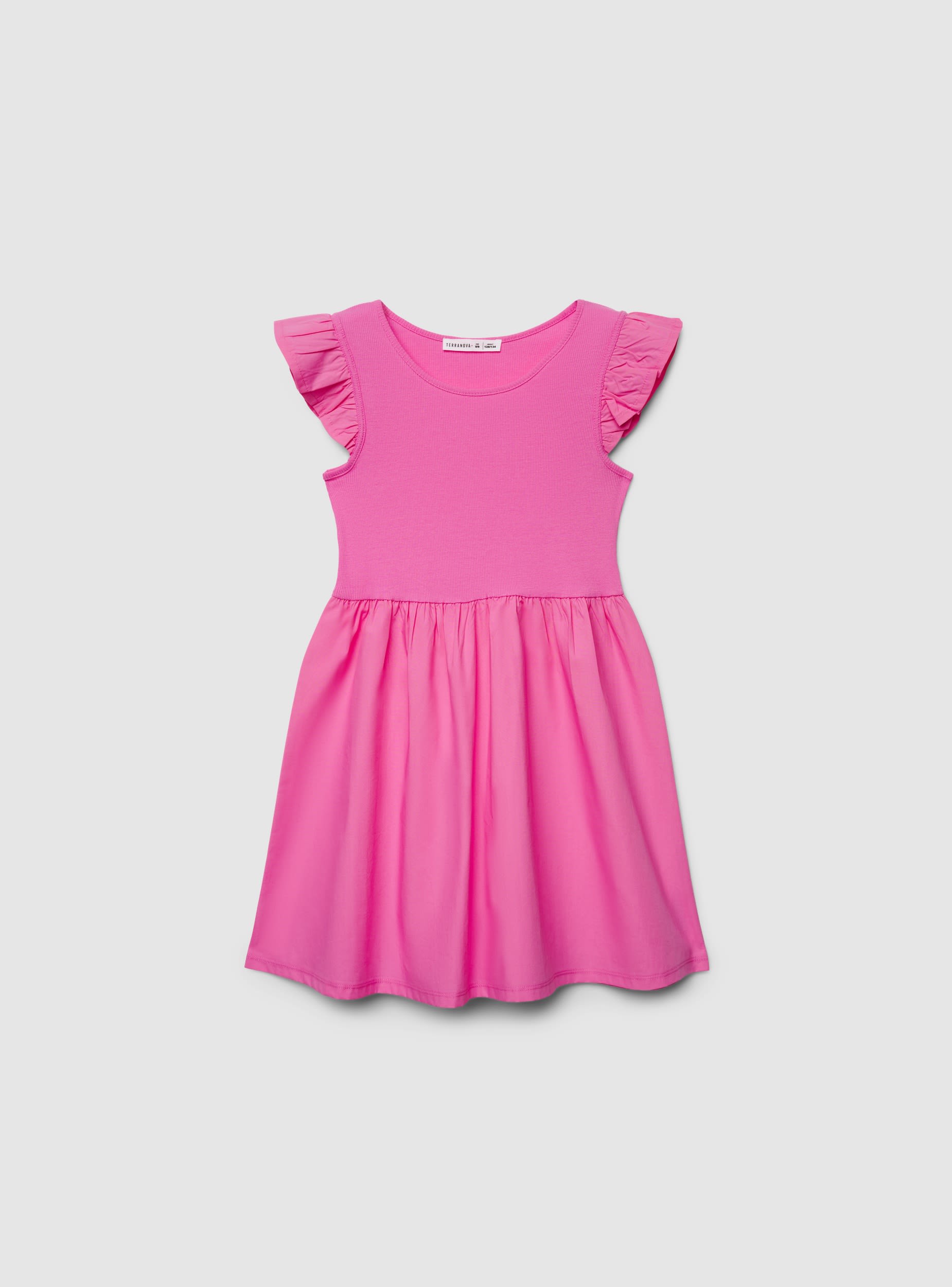 Vestido skater de Terranova en color liso con mangas volantadas, estilo juvenil y cómodo para ocasiones casuales.