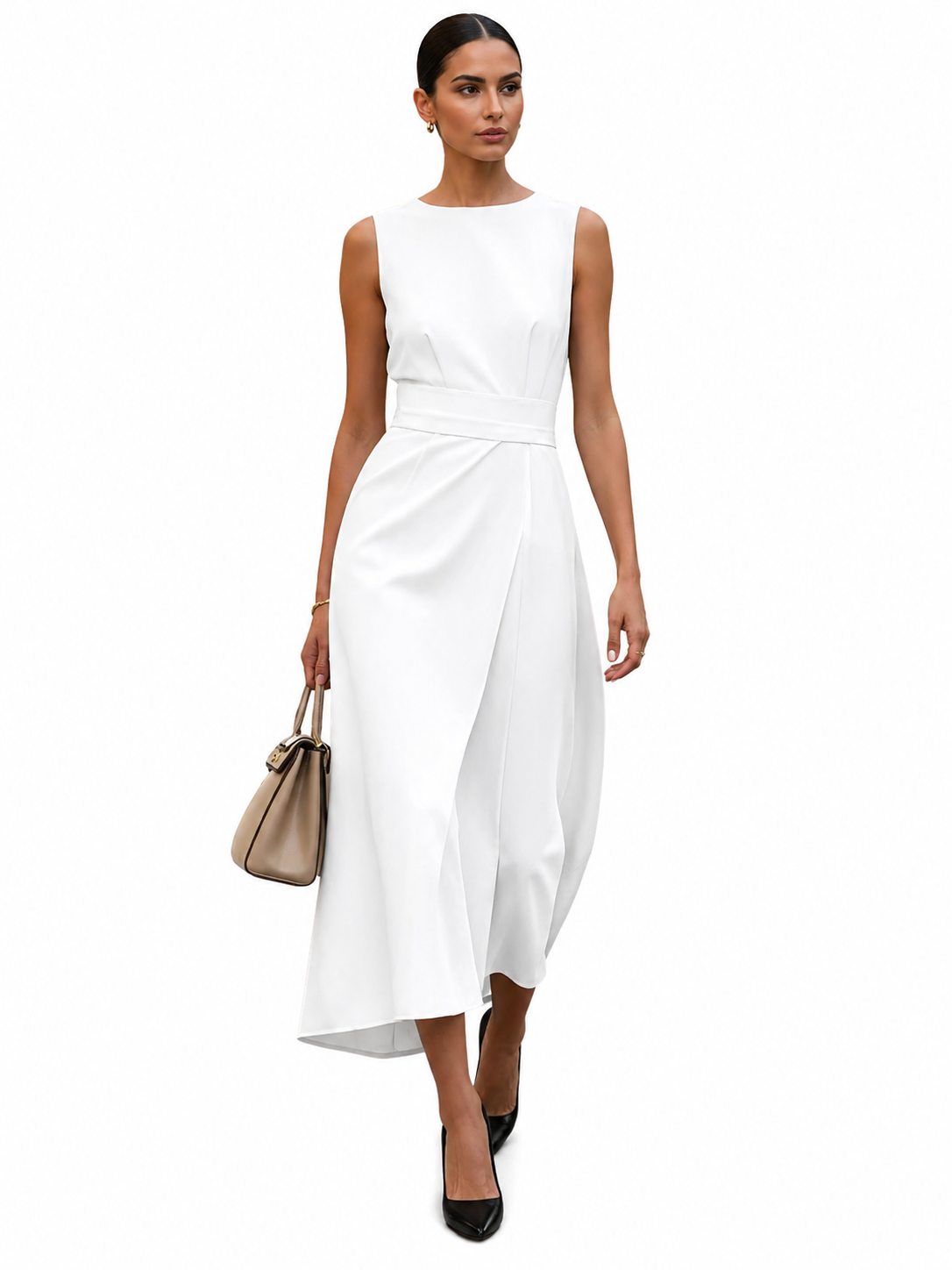 Vestido elegante Aubrielle™ de Atelier Vera Forma Milano con cuello redondo, diseño sofisticado y tela de alta calidad.