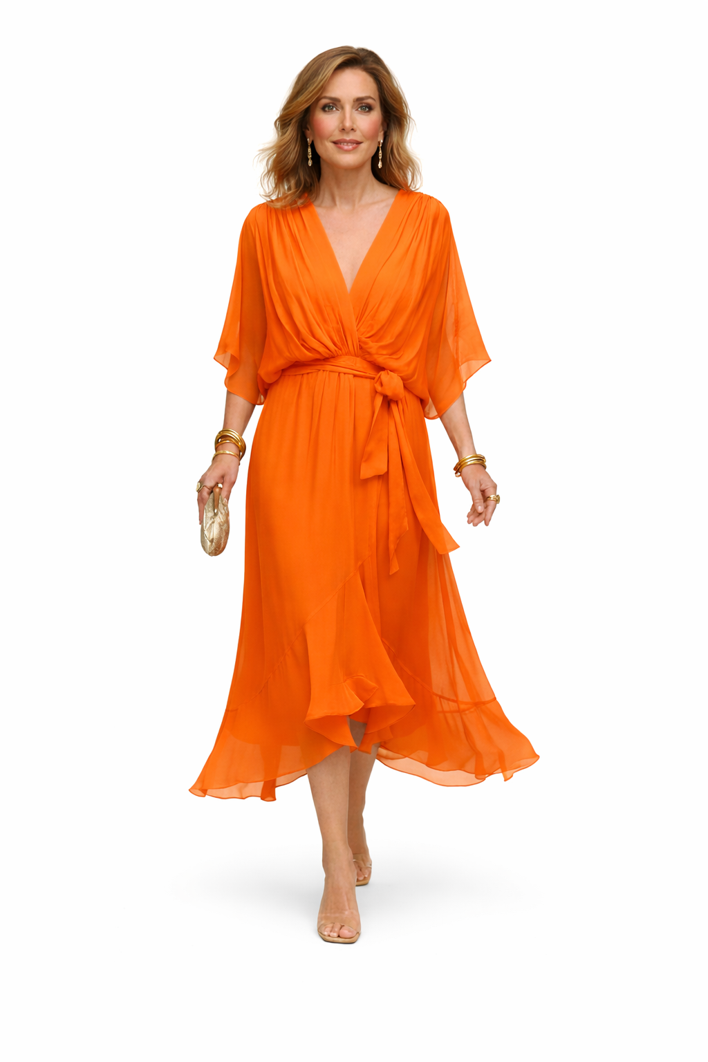 Vestido de chiffon negro de Ravelli con escote en V elegante y diseño fluido, ideal para ocasiones formales.