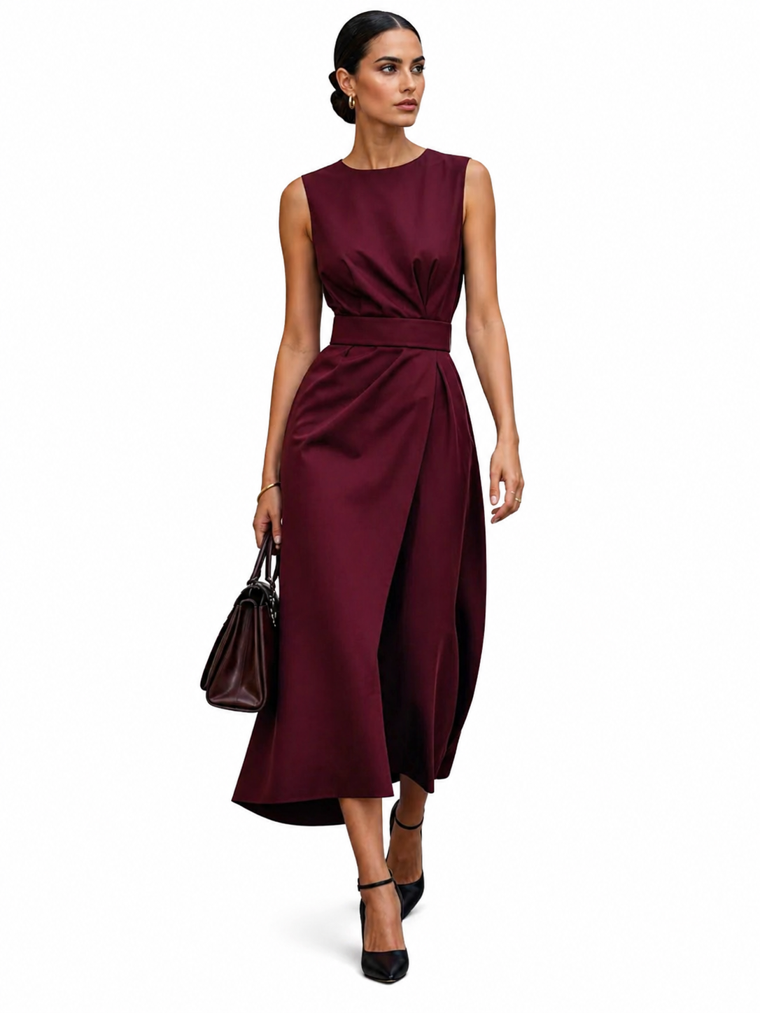 Vestido elegante Aubrielle™ Atelier Vera Forma Milano con cuello redondo, en color negro, mostrado en la imagen.