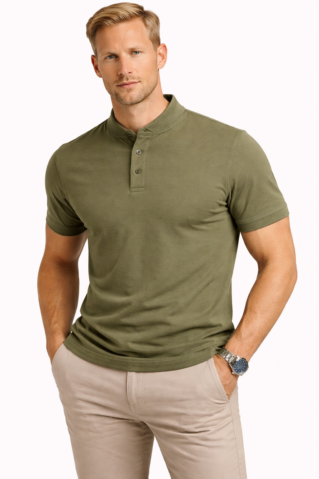 Polos Emilio de la marca Mijn winkel en color sólido, con cuello y botones, sobre fondo neutro.